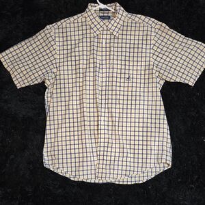 Nautica Men's Yellow and Blue Plaid Shirt